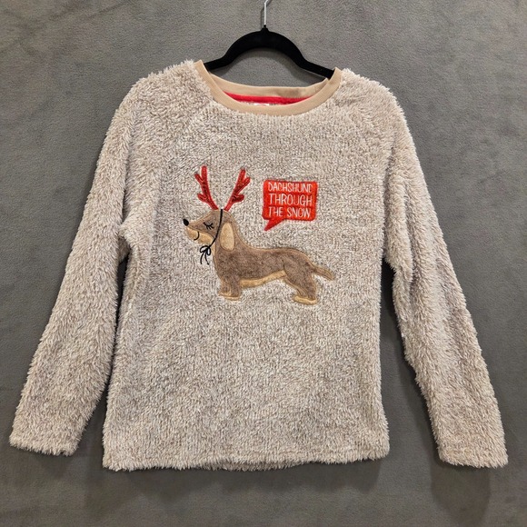 Holiday Time Sweaters - Holiday Time Sweater Womens Large Beige Pullover Dachshund Through The Snow Dog